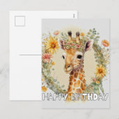 Happy Birthday Super Schattigee Giraffe Feestdagenkaart (Voorkant / Achterkant)