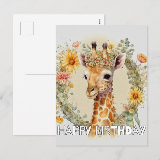 Happy Birthday Super Schattigee Giraffe Feestdagenkaart (Voorkant / Achterkant)