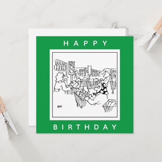 Happy Birthday Supermarket Worker Kaart (Voorkant / Achterkant in situ)