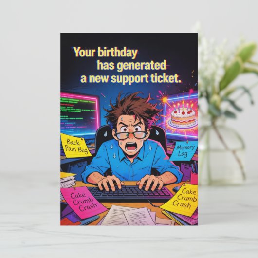 Happy Birthday Support Ticket Kaart (Staand voorkant)