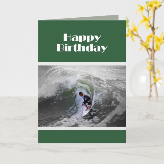 Happy Birthday Surfer Kaart (Gele Bloem)