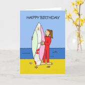Happy Birthday Surfer Meisje Kaart (Gele Bloem)