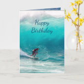 Happy Birthday Surfing Surfer Big Wave Kaart (Gele Bloem)
