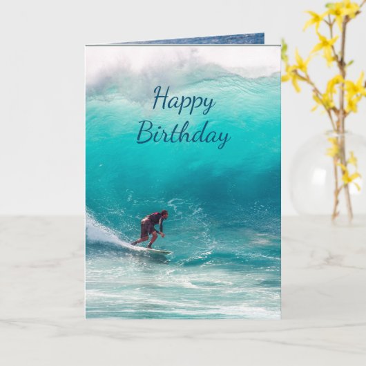 Happy Birthday Surfing Surfer Big Wave Kaart (Gele Bloem)