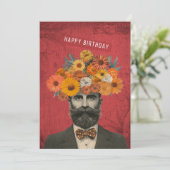 Happy Birthday Surreal Flower Gent Kaart (Staand voorkant)