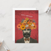 Happy Birthday Surreal Flower Gent Kaart (Voorkant / Achterkant in situ)