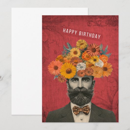 Happy Birthday Surreal Flower Gent Kaart (Voorkant / Achterkant)