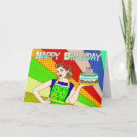 Happy Birthday Sweebaby Retro Lady Holding Cake