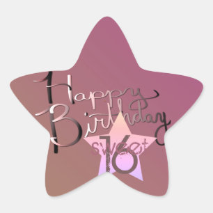 "Happy Birthday Sweet 16!" Handgeschreven Paars Ster Sticker
