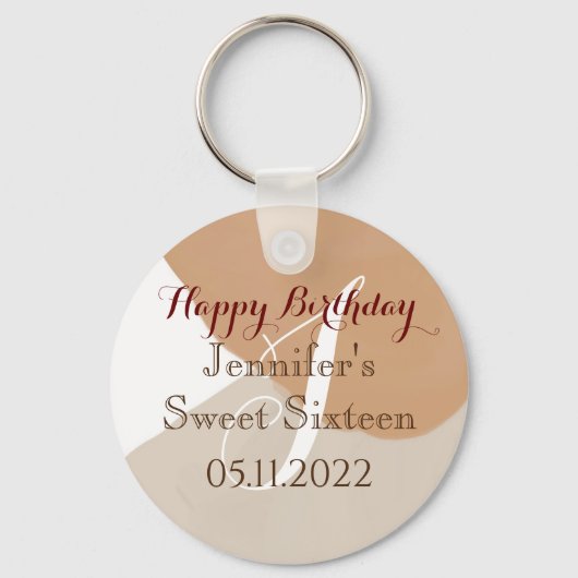 Happy Birthday Sweet 16 Zestien Monogram naam Sleutelhanger (Voorkant)