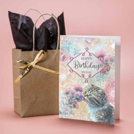 Happy Birthday Sweet Kat en Flowers Collage Kaart