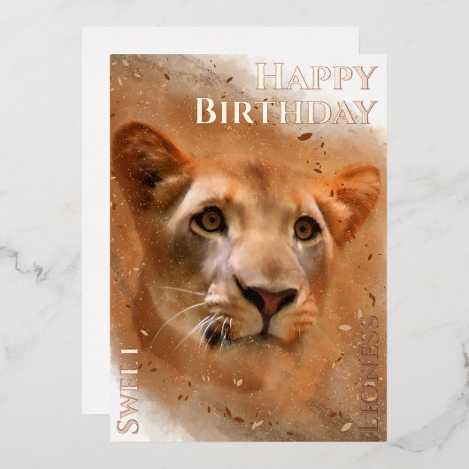 Happy Birthday Sweet Lioness Folie Feestdagenkaart (Voorkant / Achterkant)