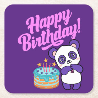 Happy Birthday Sweet Paars Panda Kartonnen Onderzetters