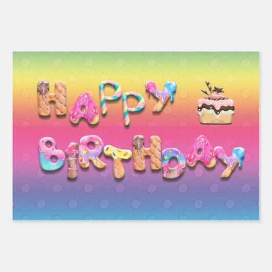 Happy Birthday Sweet Treert Colorful Inpakpapier Vel (Voorkant 3)