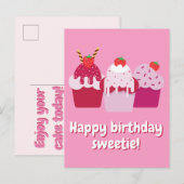 Happy Birthday Sweetie Cute Strawberry Shortcakes Briefkaart (Voorkant / Achterkant)