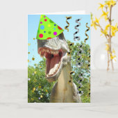 Happy Birthday T-Rex Dinosaur Kaart (Gele Bloem)