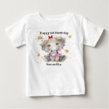 Happy Birthday T-shirt, 1e verjaardag Baby olifant