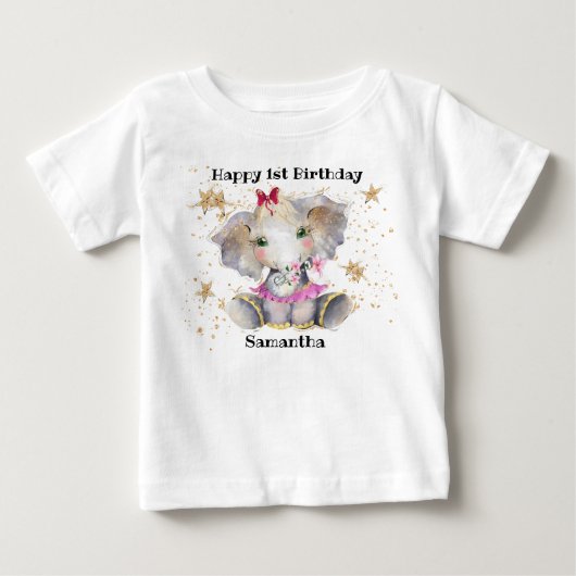 Happy Birthday T-shirt, 1e verjaardag Baby olifant (Voorkant)