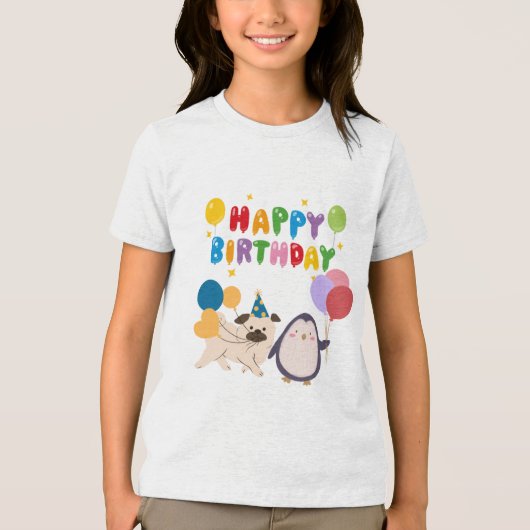 Happy Birthday T-shirt for kids - cute design of p (Voorkant)