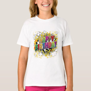 Happy Birthday - T-shirt in stripstijl