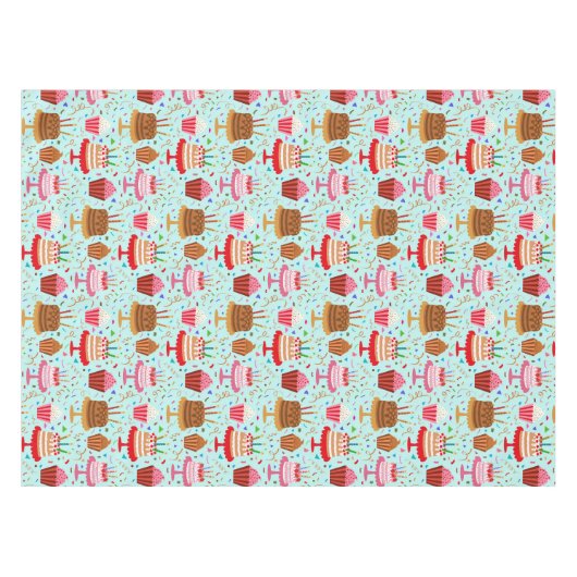 Happy Birthday taarten en cupcakes ontwerp Tafelkleed (Voorkant (Horizontaal))