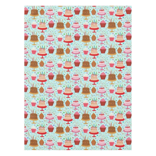 Happy Birthday taarten en cupcakes ontwerp Tafelkleed (Voorkant)