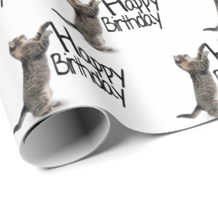 Happy Birthday Tabby Cat leuk Cadeaupapier