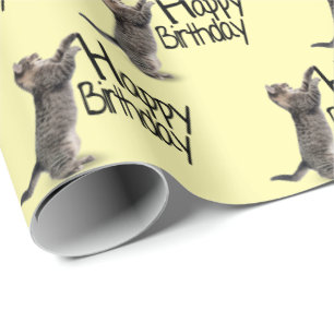 Happy Birthday Tabby Cat leuk Cadeaupapier