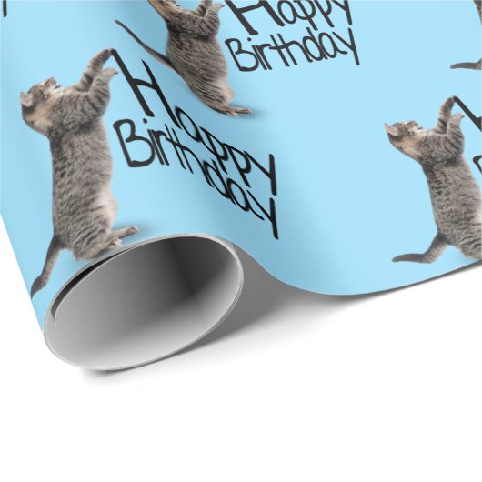 Happy Birthday Tabby Cat leuk Cadeaupapier (Rol Hoek)