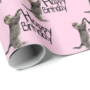 Happy Birthday Tabby Cat leuk Cadeaupapier