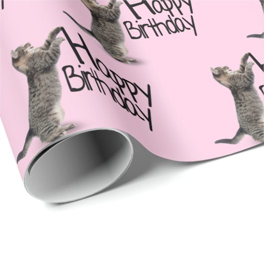 Happy Birthday Tabby Cat leuk Cadeaupapier (Rol Hoek)