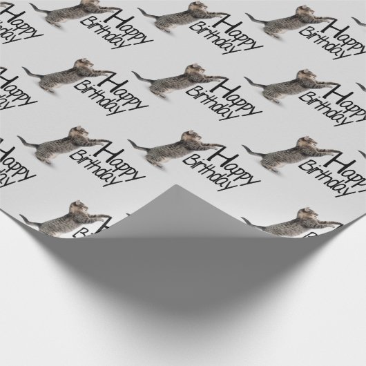 Happy Birthday Tabby Cat leuk Cadeaupapier (Hoek)