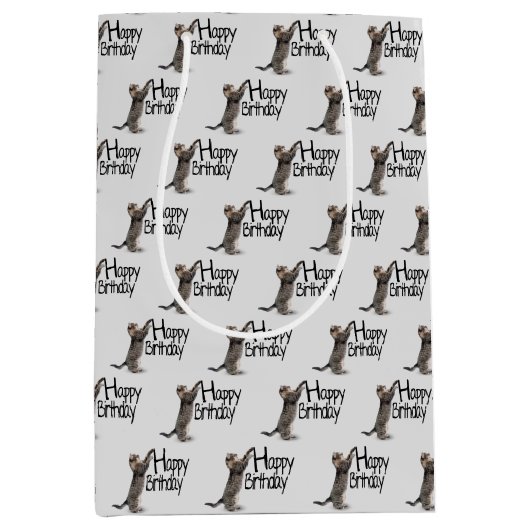 Happy Birthday Tabby Cat leuk Medium Cadeauzakje (Voorkant)