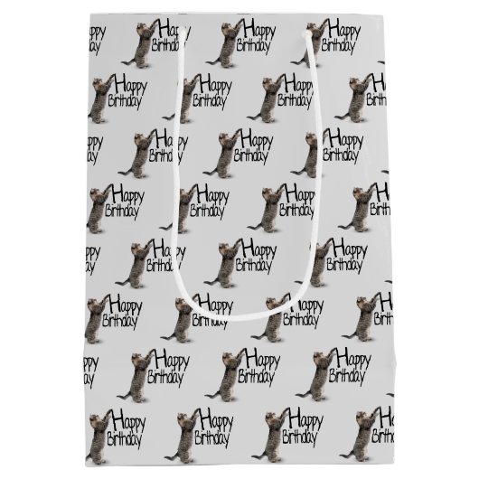 Happy Birthday Tabby Cat leuk Medium Cadeauzakje (Achterkant)