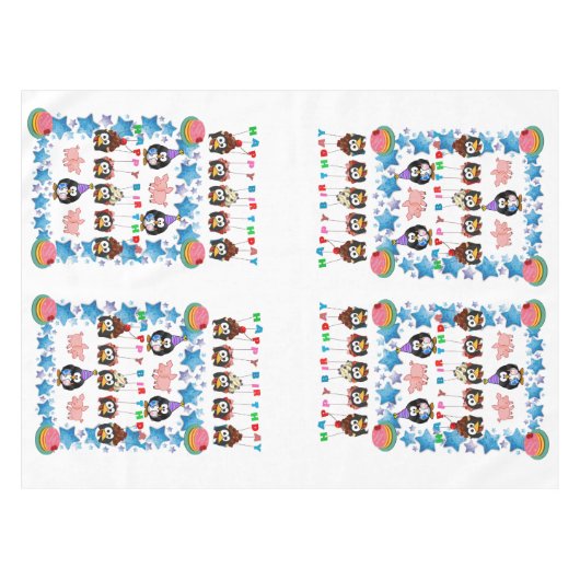 Happy Birthday Tablecloth Penguin Pink Tafelkleed (Voorkant (Horizontaal))