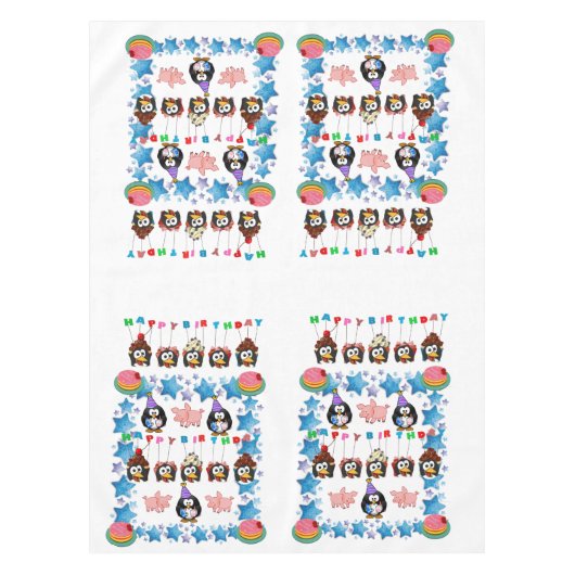 Happy Birthday Tablecloth Penguin Pink Tafelkleed (Voorkant)