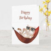 Happy Birthday Take it Easy Cat in hangmat Humor Kaart (Gele Bloem)