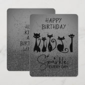 Happy Birthday Tall Cat Black Sparkles Notitiekaartje (Voorkant / Achterkant)