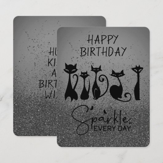 Happy Birthday Tall Cat Black Sparkles Notitiekaartje (Voorkant / Achterkant)