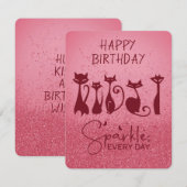 Happy Birthday Tall Cat Dark Pink Sparkles Notitiekaartje (Voorkant / Achterkant)