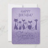 Happy Birthday Tall Cat Purple Sparkles Notitiekaartje (Voorkant)