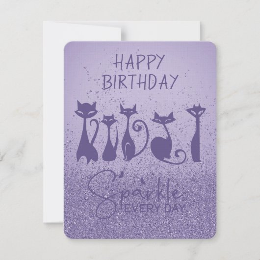 Happy Birthday Tall Cat Purple Sparkles Notitiekaartje (Voorkant)