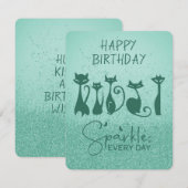 Happy Birthday Tall Cat Teal Green Sparkles Notitiekaartje (Voorkant / Achterkant)