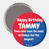 Happy Birthday TAMMY grote rode/blauwe magneet (Voorkant / Achterkant)
