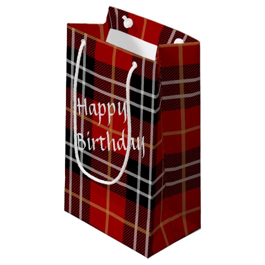 Happy Birthday Tartan Pset Klein Cadeauzakje (Voorkant Gekanteld)