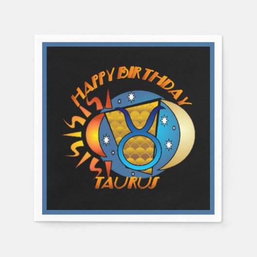 Happy Birthday Taurus Zodiac Birth Sign Napkins Servetten (Voorkant)