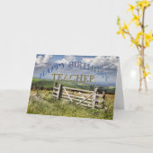 Happy Birthday Teacher, landschap met een poort Kaart (Gele Bloem)