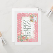 Happy Birthday Teacup Wenskaart Kaart (Voorkant / Achterkant in situ)