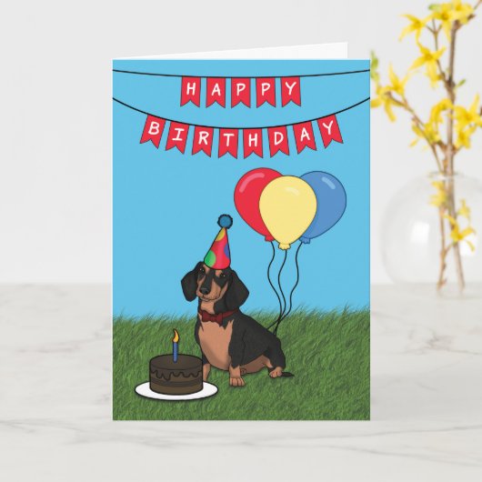Happy Birthday Teckel Kaart (Gele Bloem)