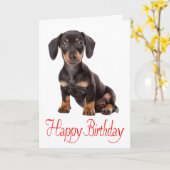 Happy Birthday Teckel Puppy Dog Kaart (Gele Bloem)